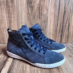 Comfortiva Align Womens Leather High Top Shoes Blue Embossed Floral EUC Size 8